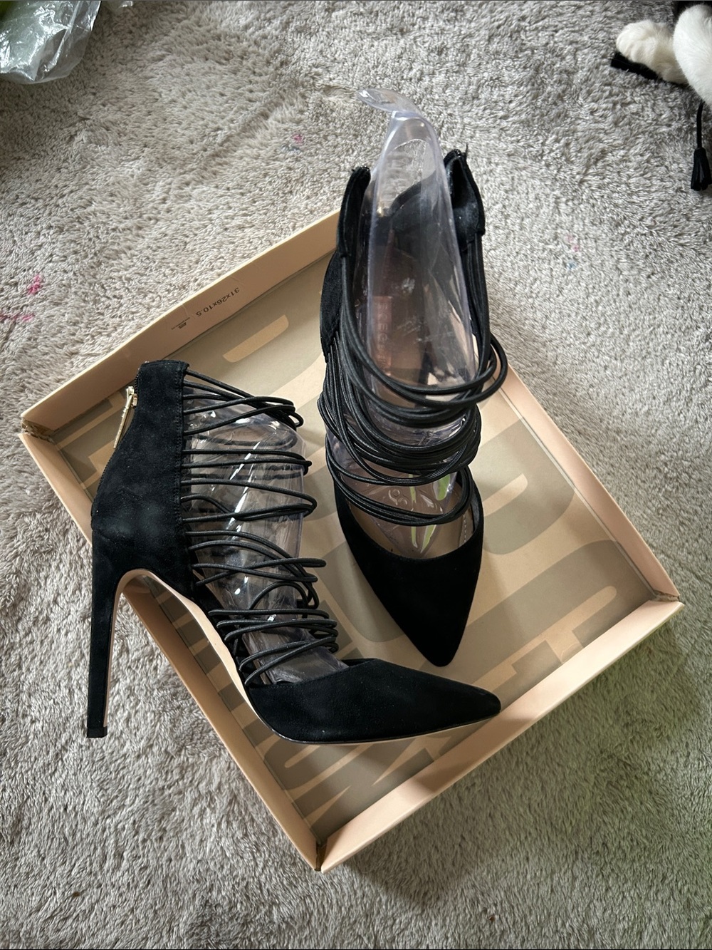 BCBGeneration Black Lace-Up Pointed Stiletto Heels